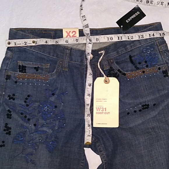 NWT Express X2 Embroidered Floral Detail Distressed Denim Boot Cut *SALE PRICE* - Picture 4 of 8
